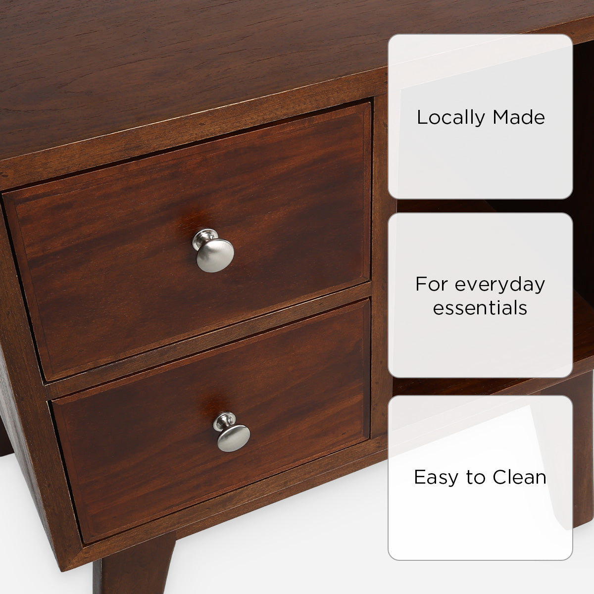 Hanky Bedside Table with 2-Drawer - Natural