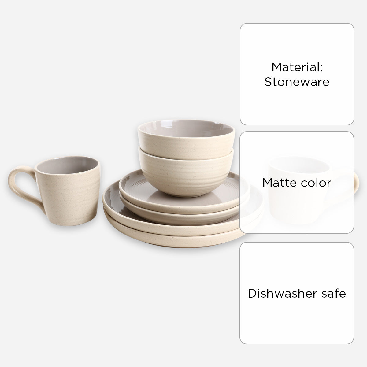 Hooga 8-Piece Stoneware Neolith Dinner Set - Beige