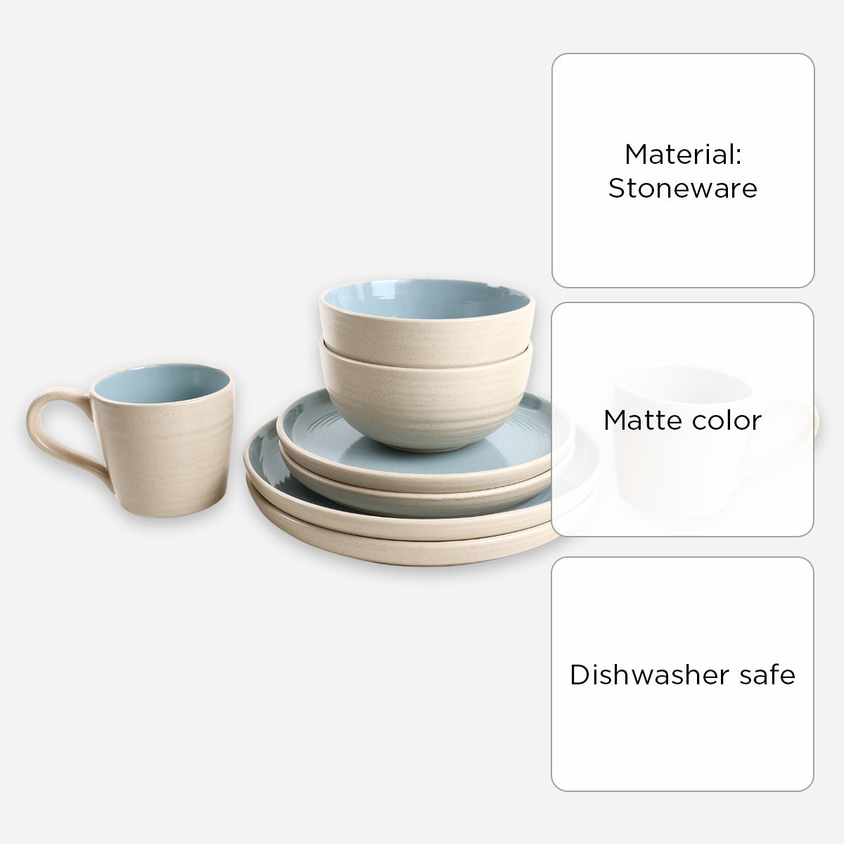 Hooga 8-Piece Stoneware Neolith Dinner Set - Blue