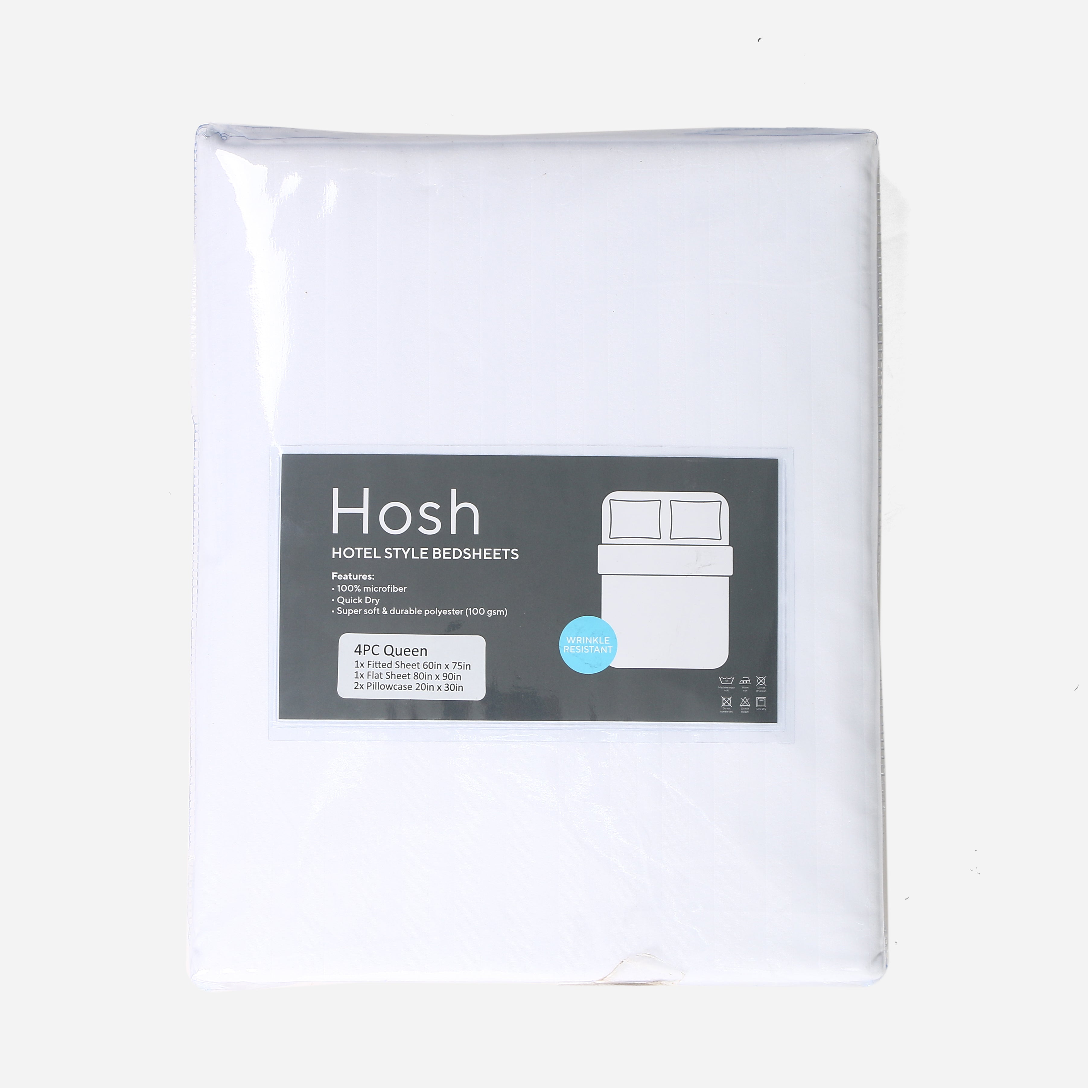 Hosh 4-Piece Bedsheet Set Emboss Big Stripe (White) - Queen