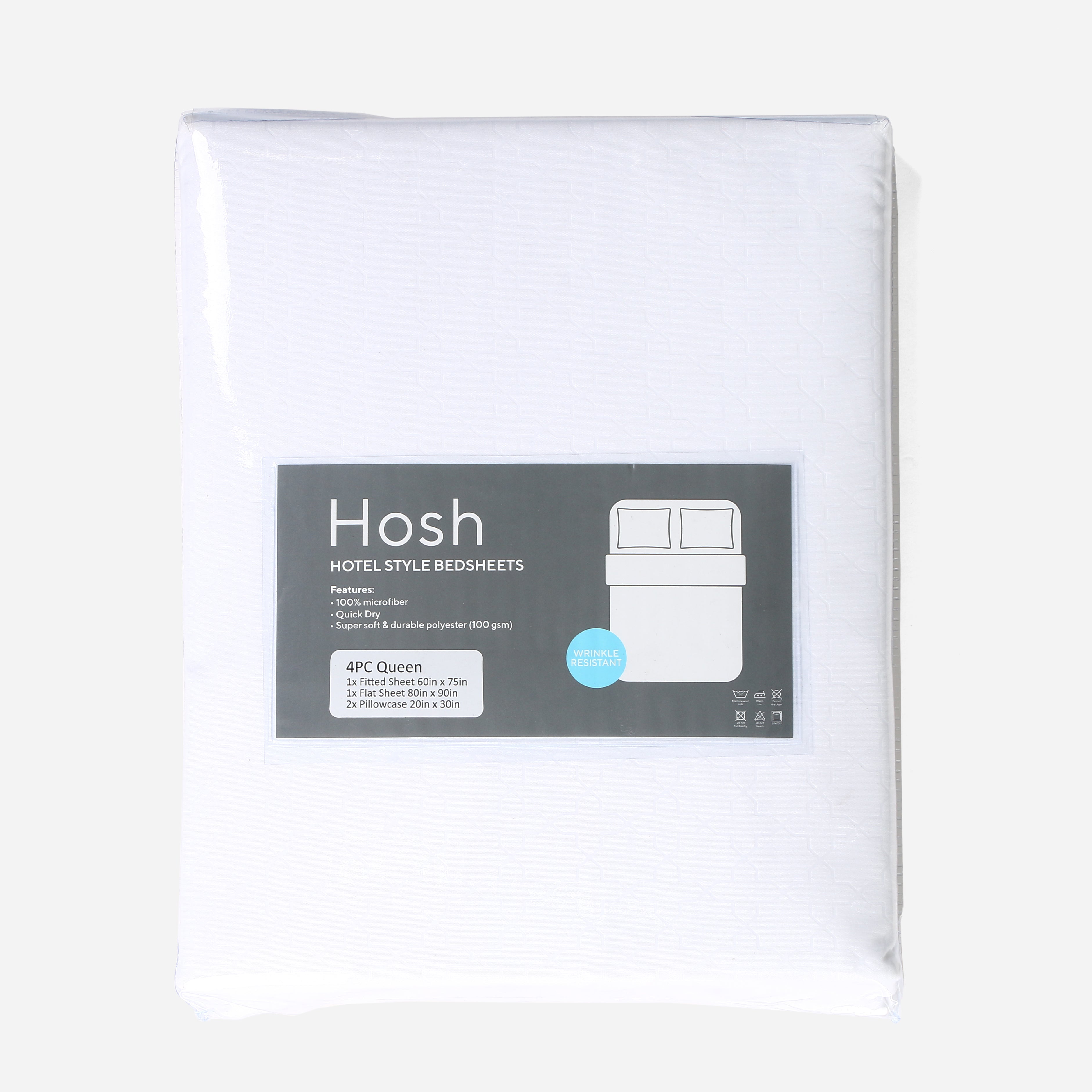 Hosh 4-Piece Bedsheet Set Emboss Clover (White) - Queen