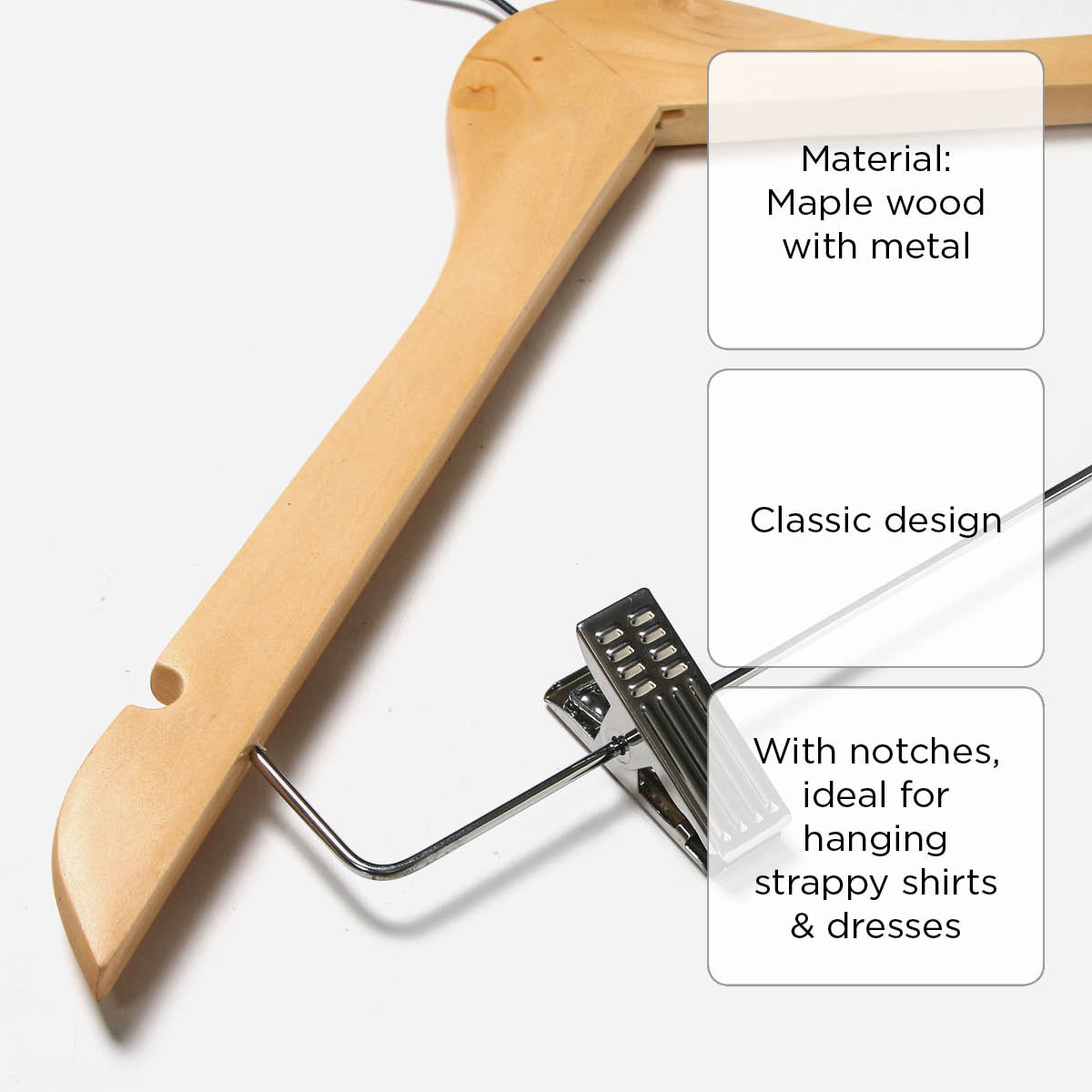 Hosh 3-Pieces Wooden Hanger With Clips EMW2006