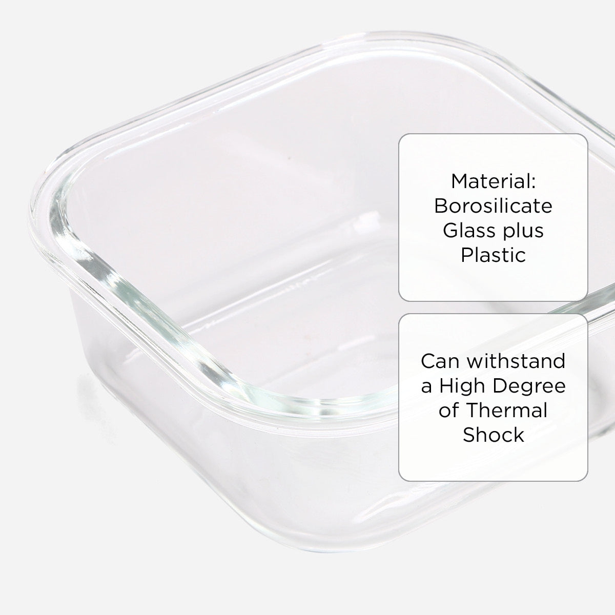 Hosh Square Glass Food Container With Lid - 520ml