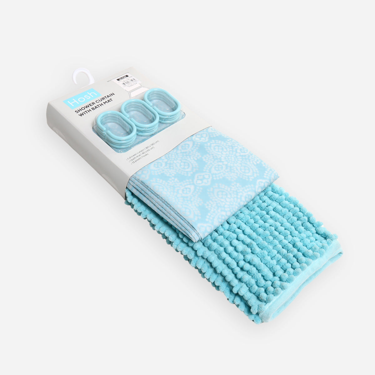 Hosh PEVA Shower Curtain Bathmat Set HW1596 - Blue