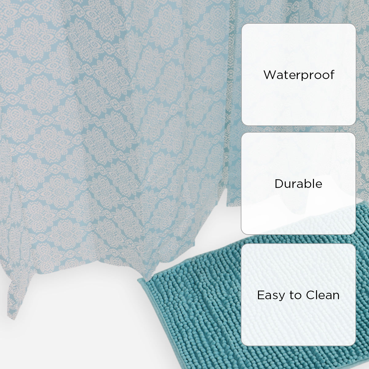 Hosh PEVA Shower Curtain Bathmat Set HW1596 - Blue