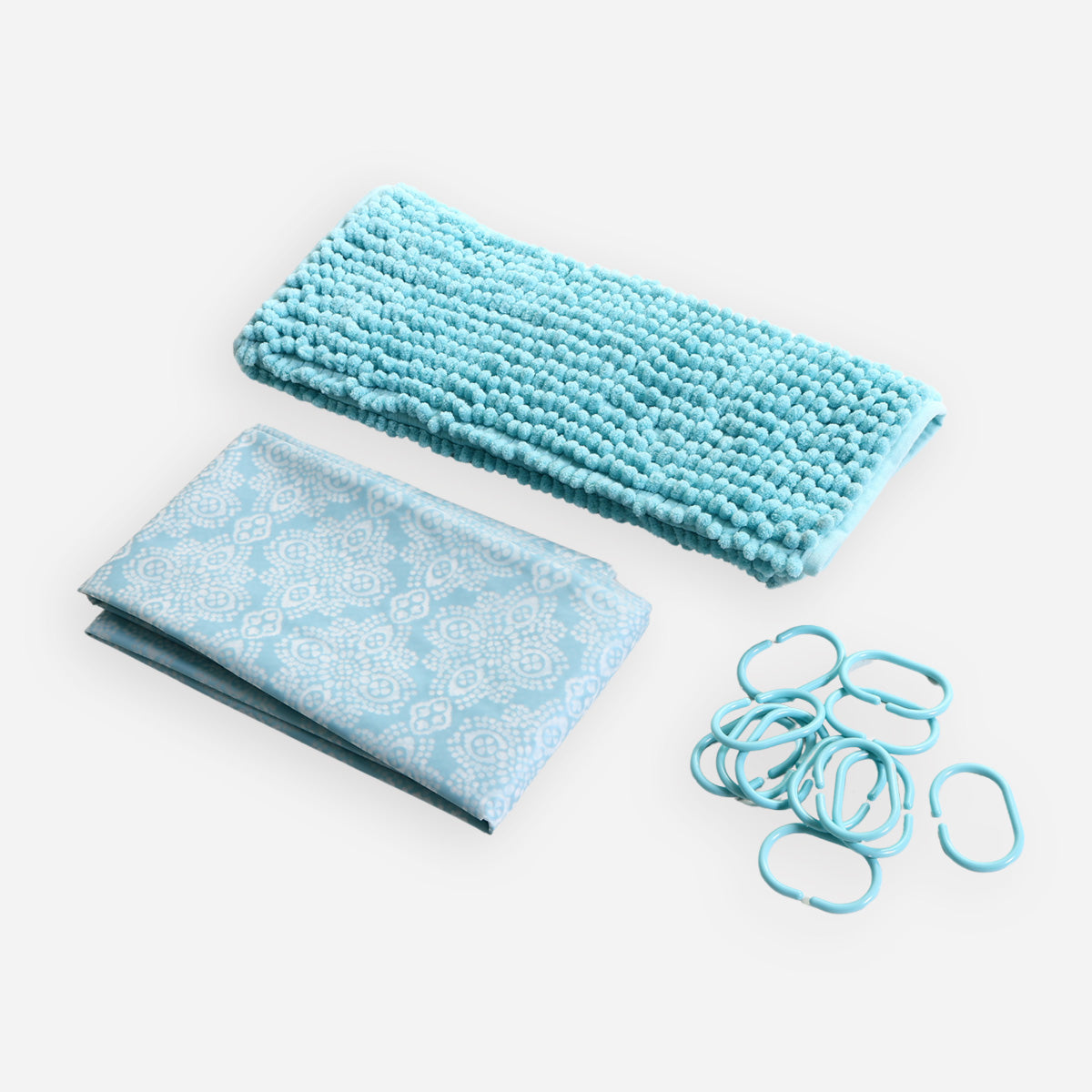 Hosh PEVA Shower Curtain Bathmat Set HW1596 - Blue