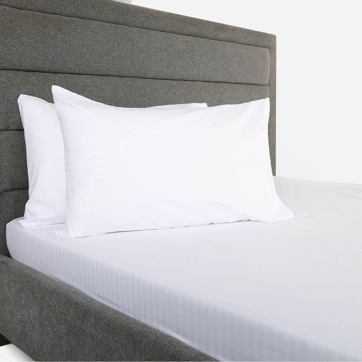 Hosh Twin 3pc Fitted Bedsheets Jacquard Big Stripes - White