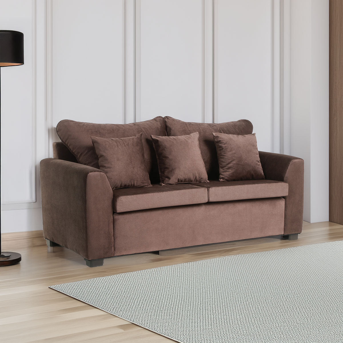 Serena 3-Seater Sofa with 3 Throw Pillows - Col3Brown
