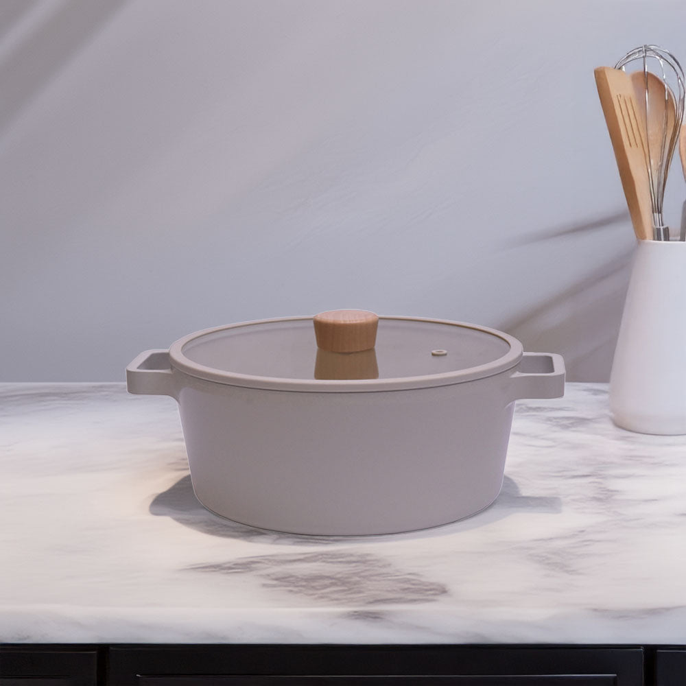 Neoflam Fika Cast Aluminum Stock Pot with Glass Lid 22cm - Sahara Sand