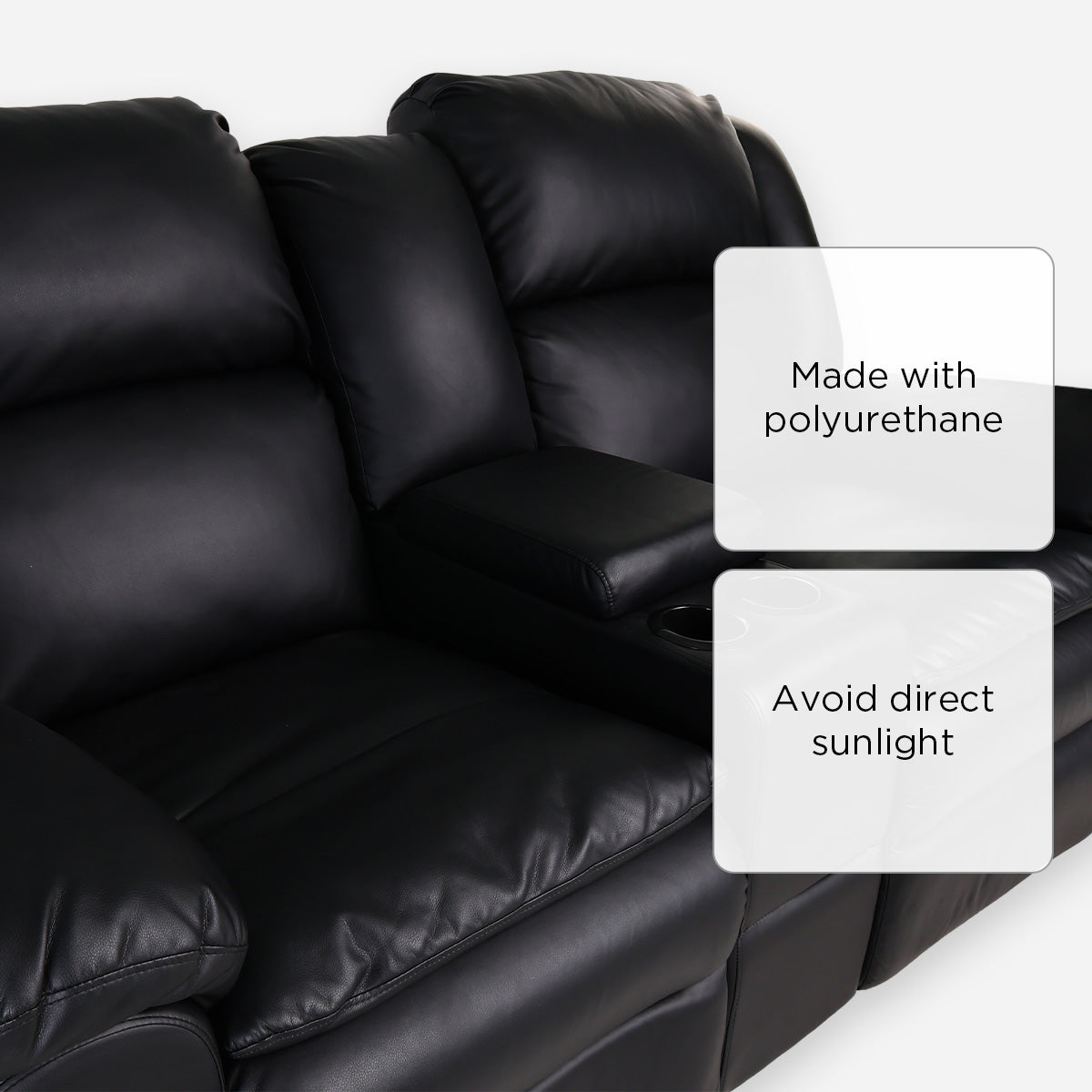 Hosh 2-Seater Air Leather Recliner - Black