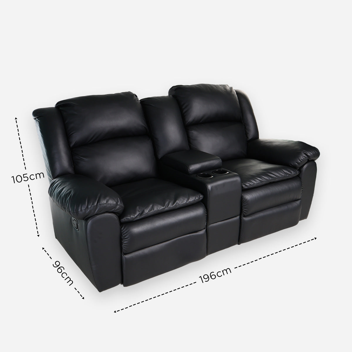 Hosh 2-Seater Air Leather Recliner - Black