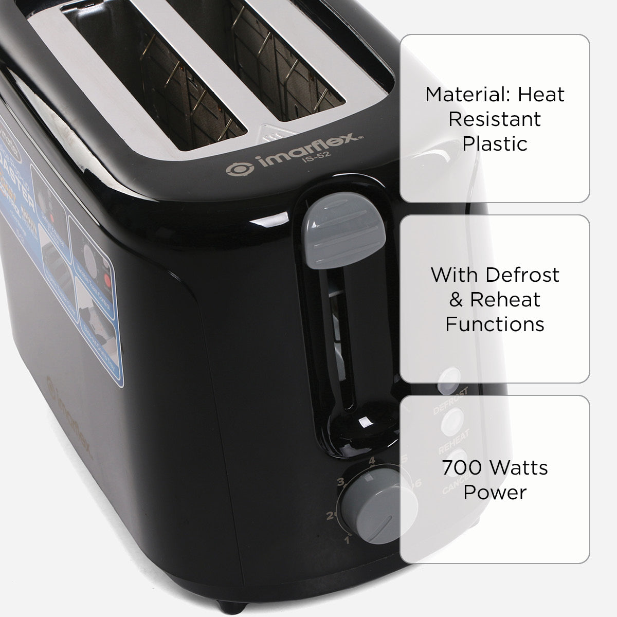 Imarflex 2-Slice Pop-Up Toaster IS-52S - Black