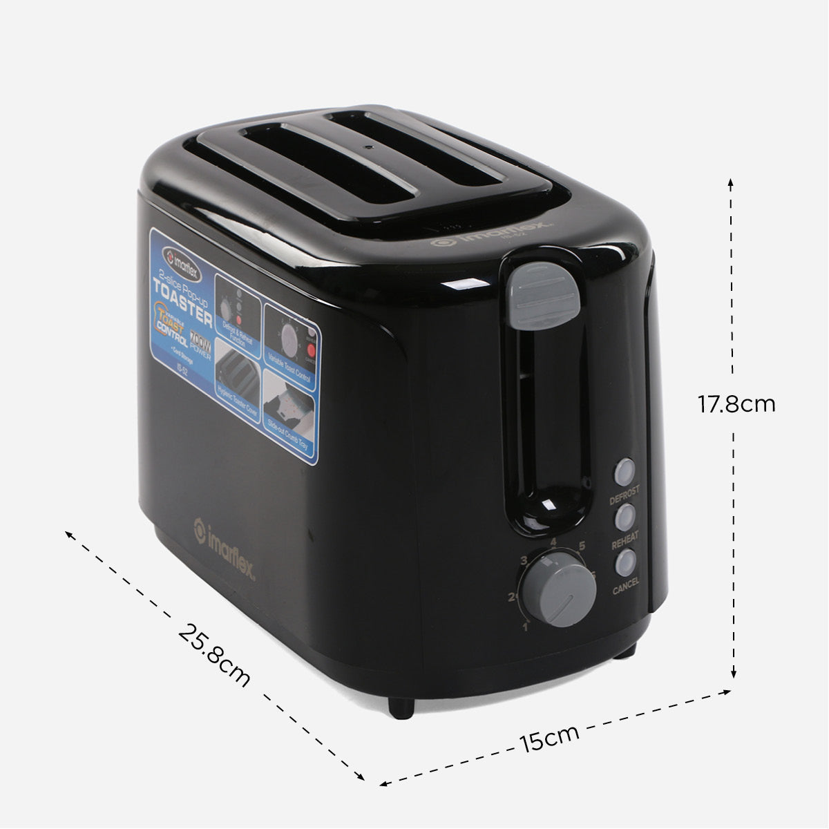 Imarflex 2-Slice Pop-Up Toaster IS-52S - Black