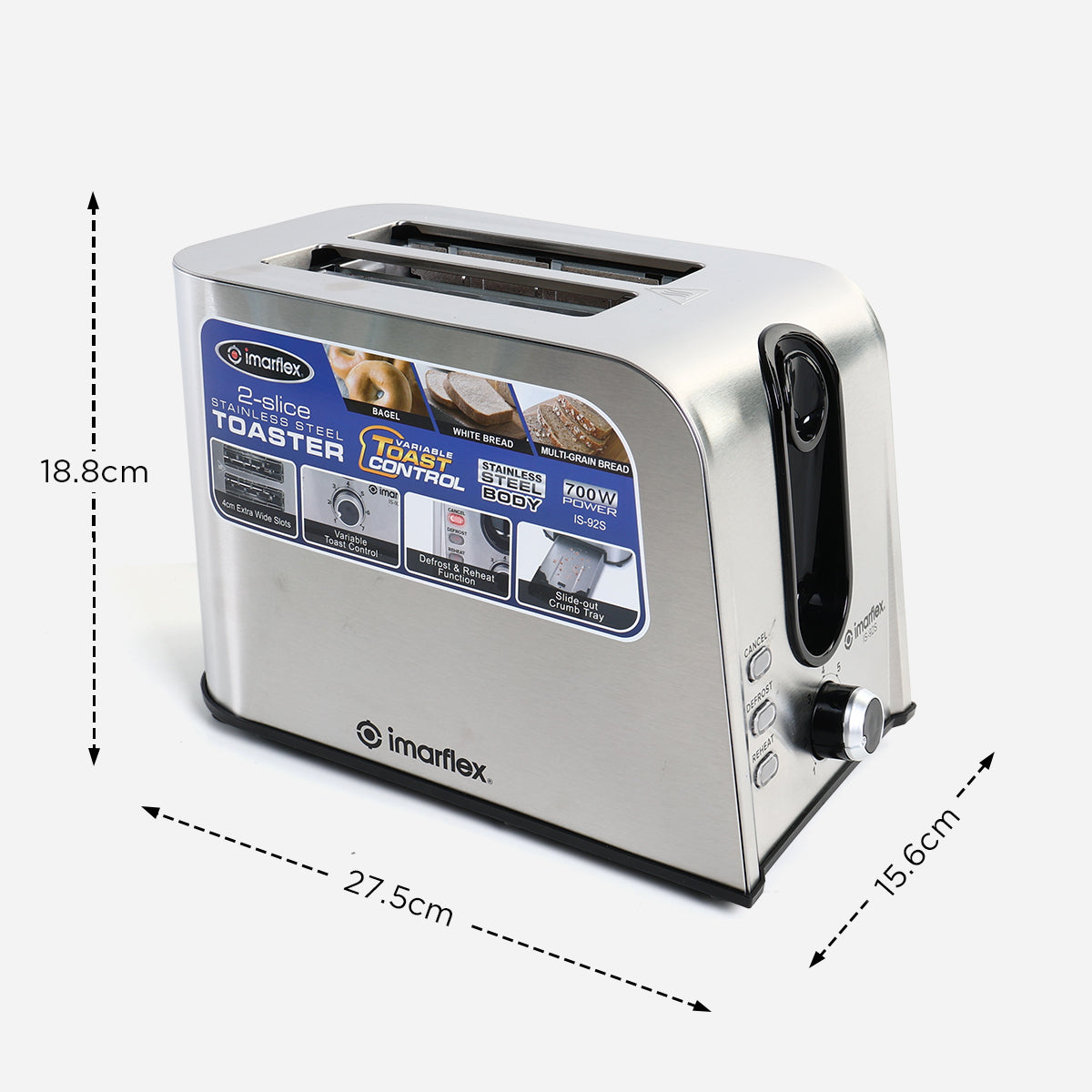 Imarflex 2-Slice Pop Toaster - Silver