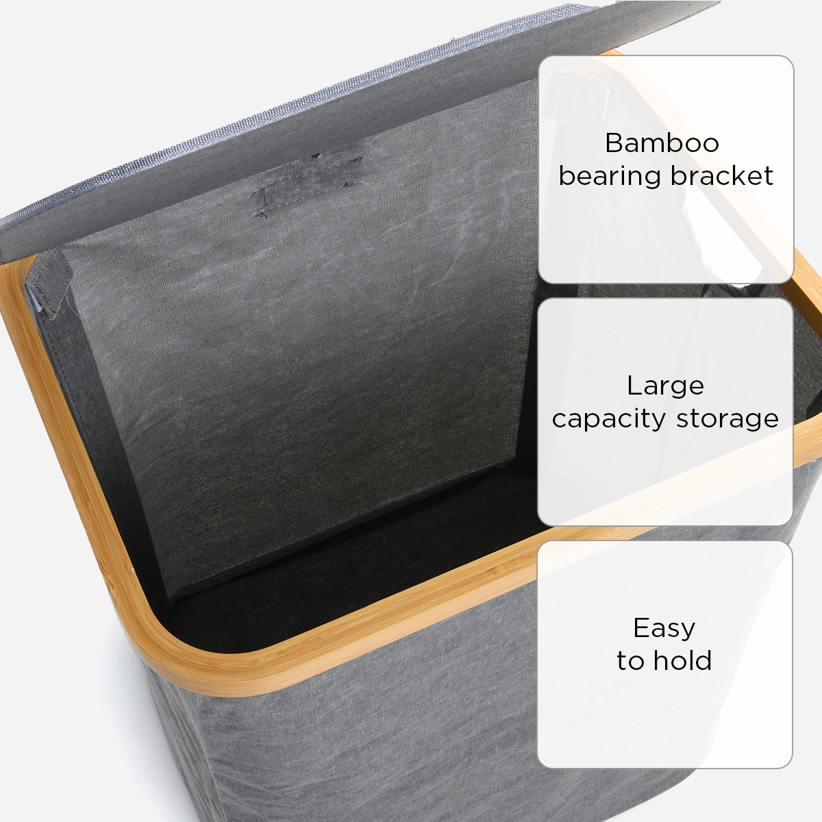 SM Home Cotton Linen Laundry Bag with Bamboo Frame - Light Gray