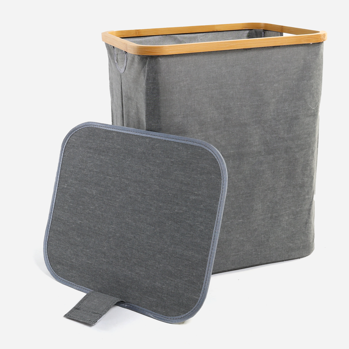 SM Home Cotton Linen Laundry Bag with Bamboo Frame - Light Gray