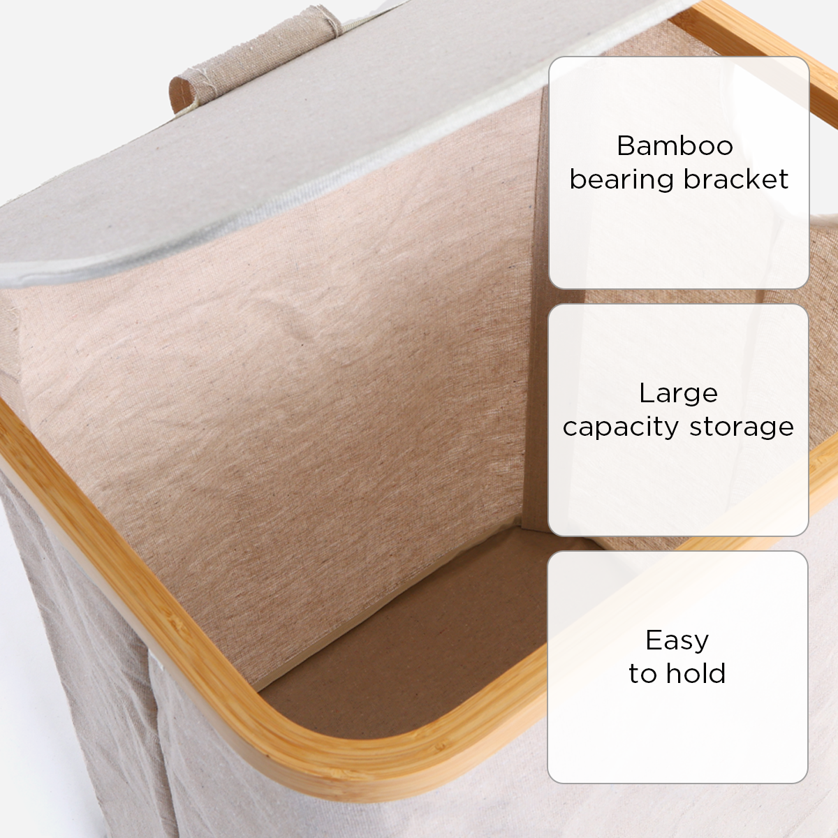 SM Home Cotton Linen Laundry Bag with Bamboo Frame - Beige