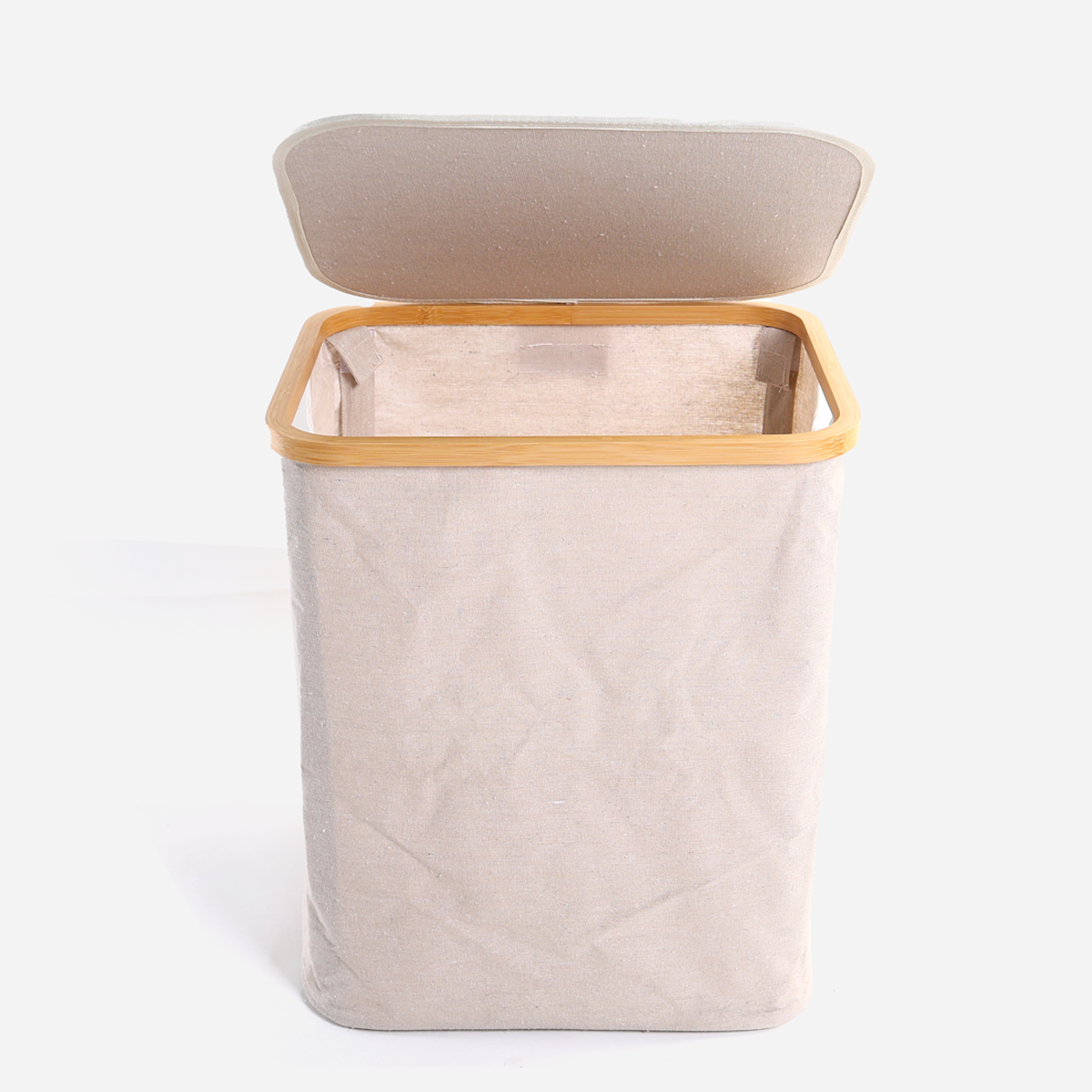SM Home Cotton Linen Laundry Bag with Bamboo Frame - Beige