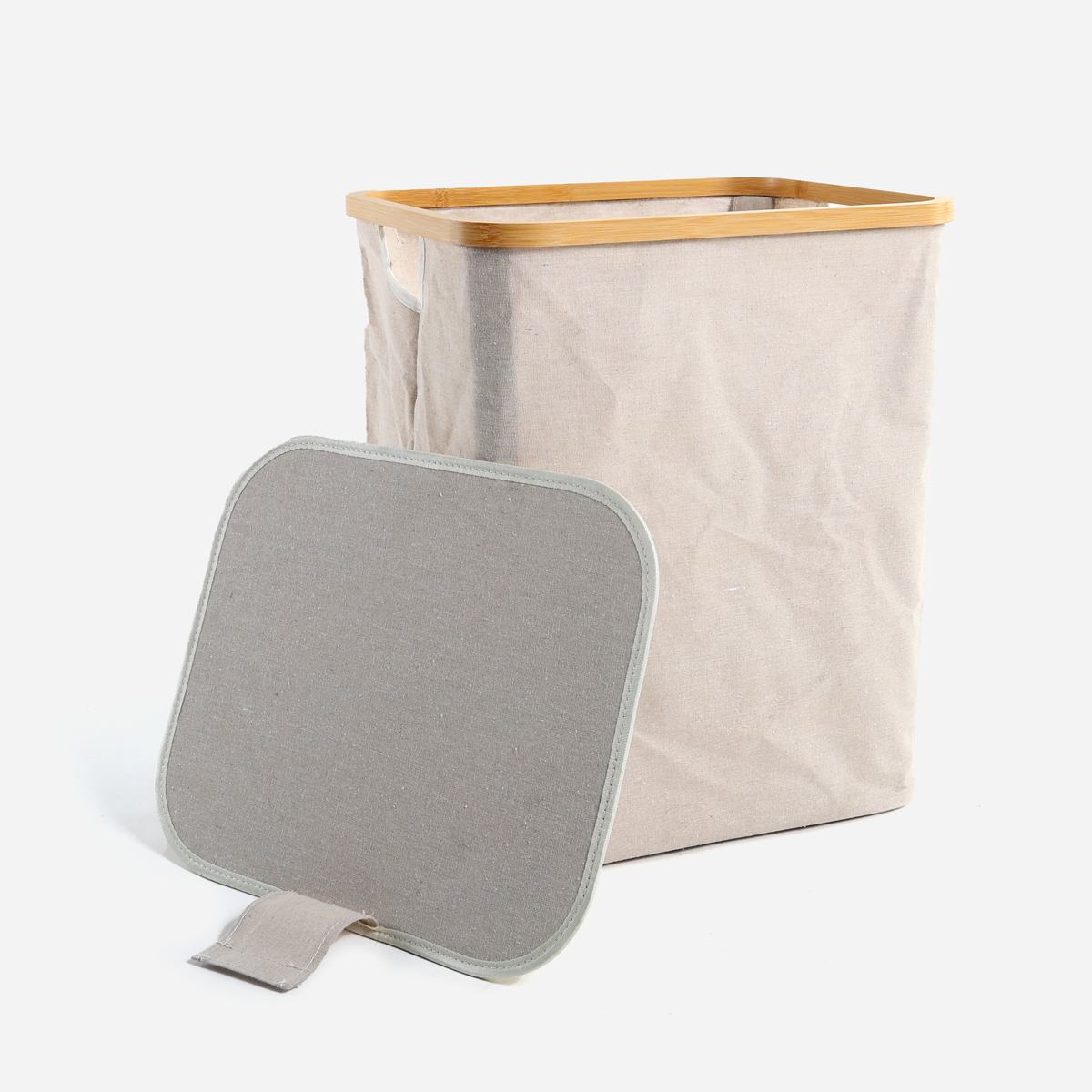 SM Home Cotton Linen Laundry Bag with Bamboo Frame - Beige