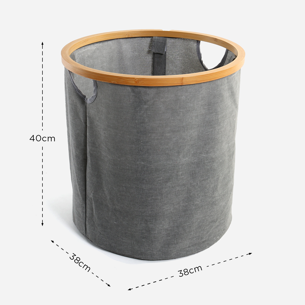 SM Home Cotton Linen Round Laundry Bag with Bamboo Frame - Light Gray