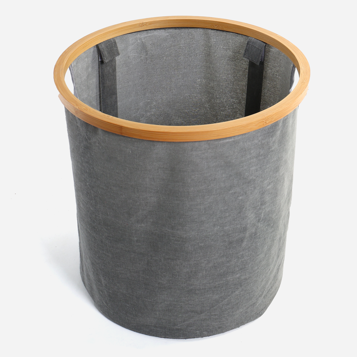 SM Home Cotton Linen Round Laundry Bag with Bamboo Frame - Light Gray