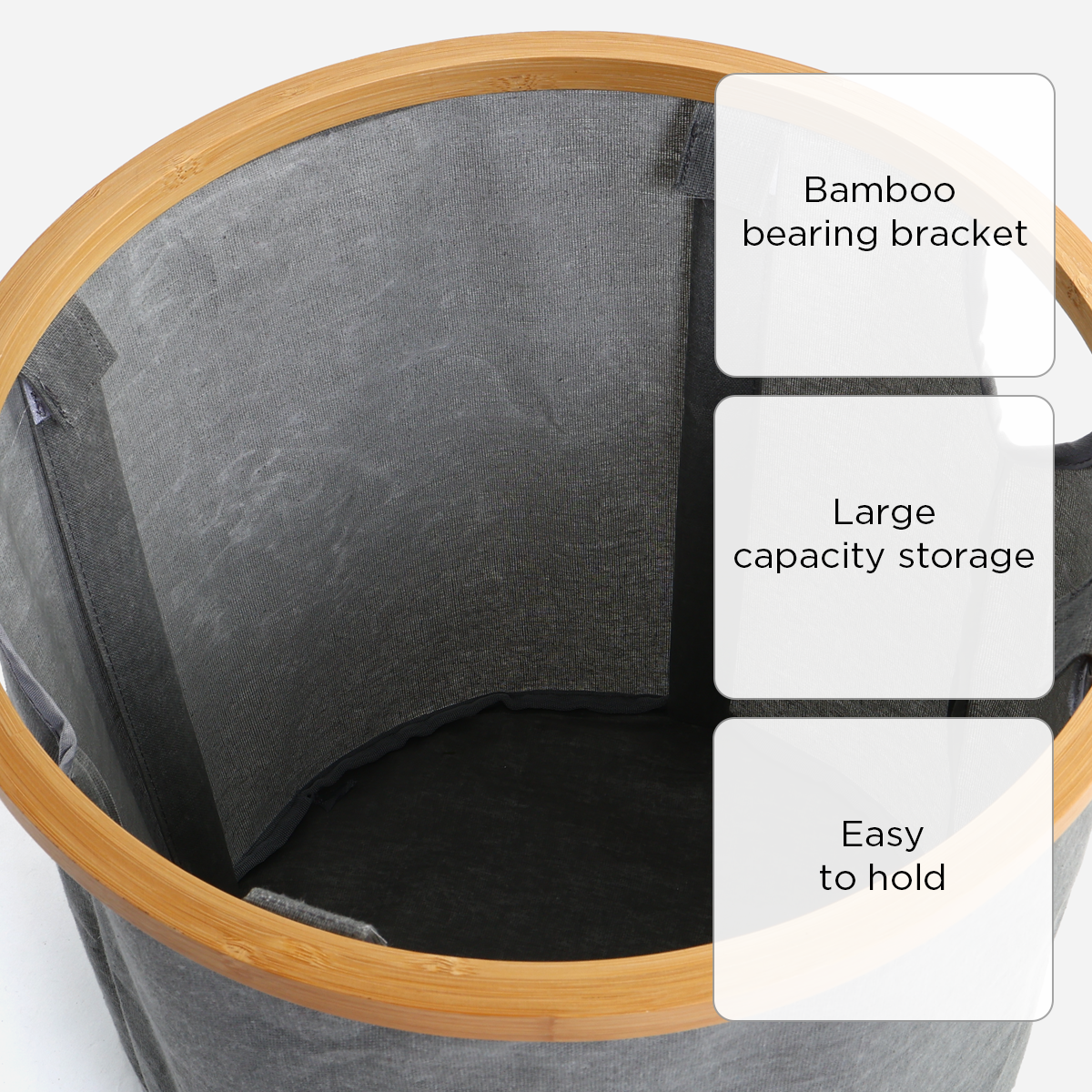 SM Home Cotton Linen Round Laundry Bag with Bamboo Frame - Light Gray