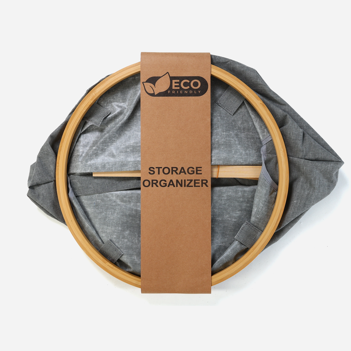 SM Home Cotton Linen Round Laundry Bag with Bamboo Frame - Light Gray