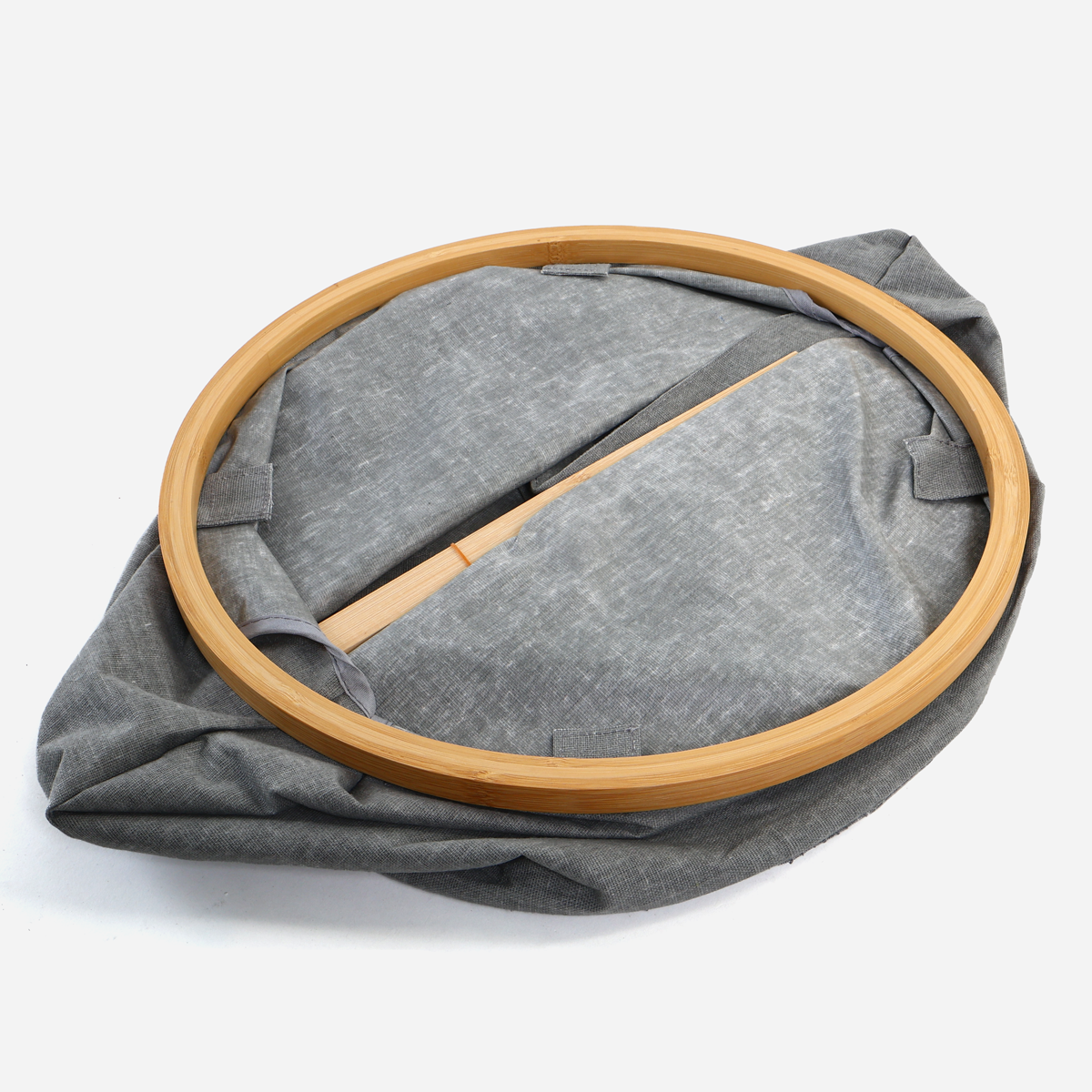 SM Home Cotton Linen Round Laundry Bag with Bamboo Frame - Light Gray