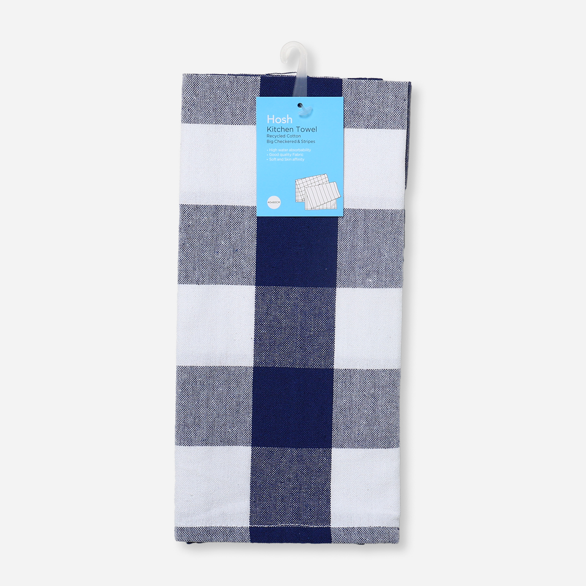 Hosh Set of 2 Kitchen Towels Checkered and Stripes - Blue