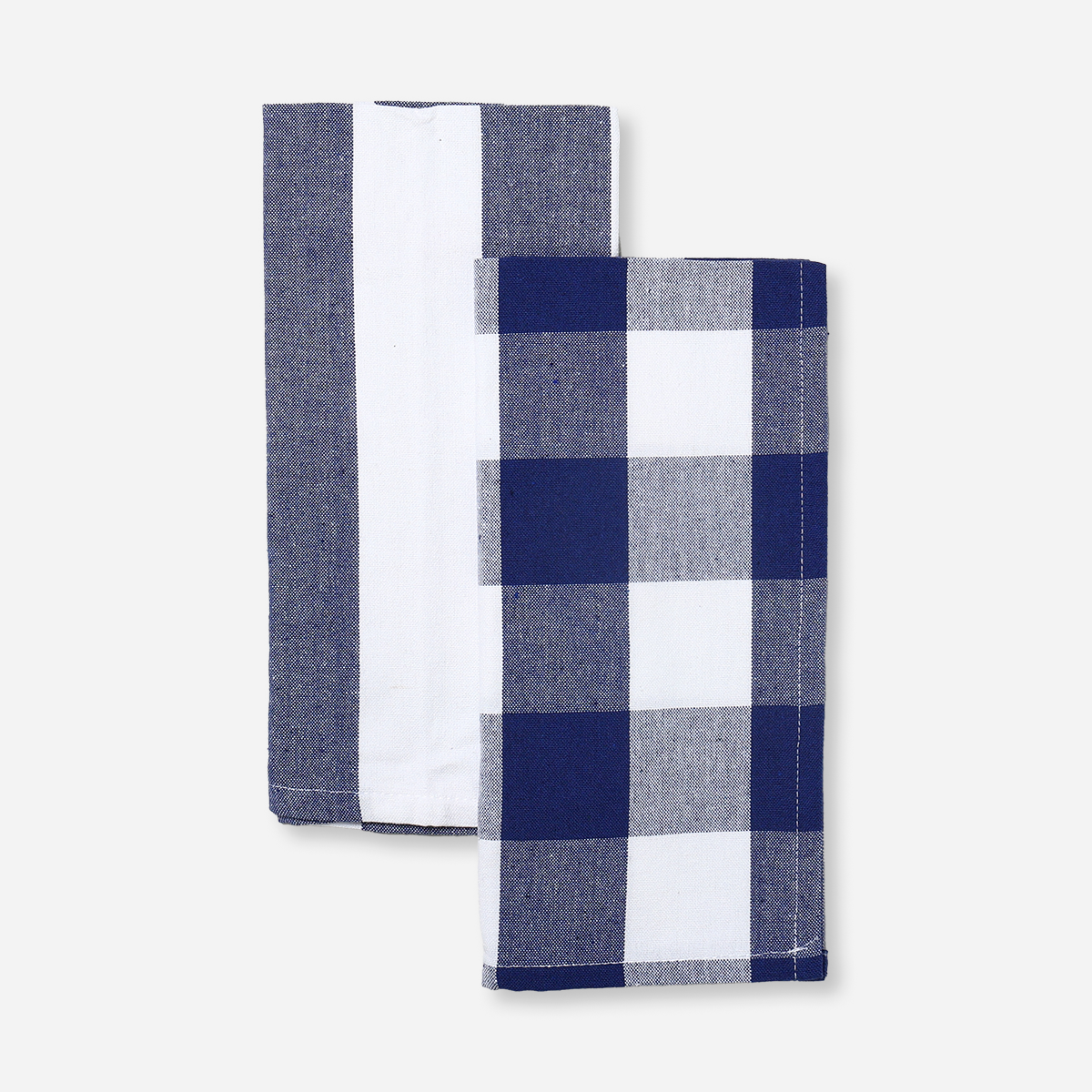 Hosh Set of 2 Kitchen Towels Checkered and Stripes - Blue