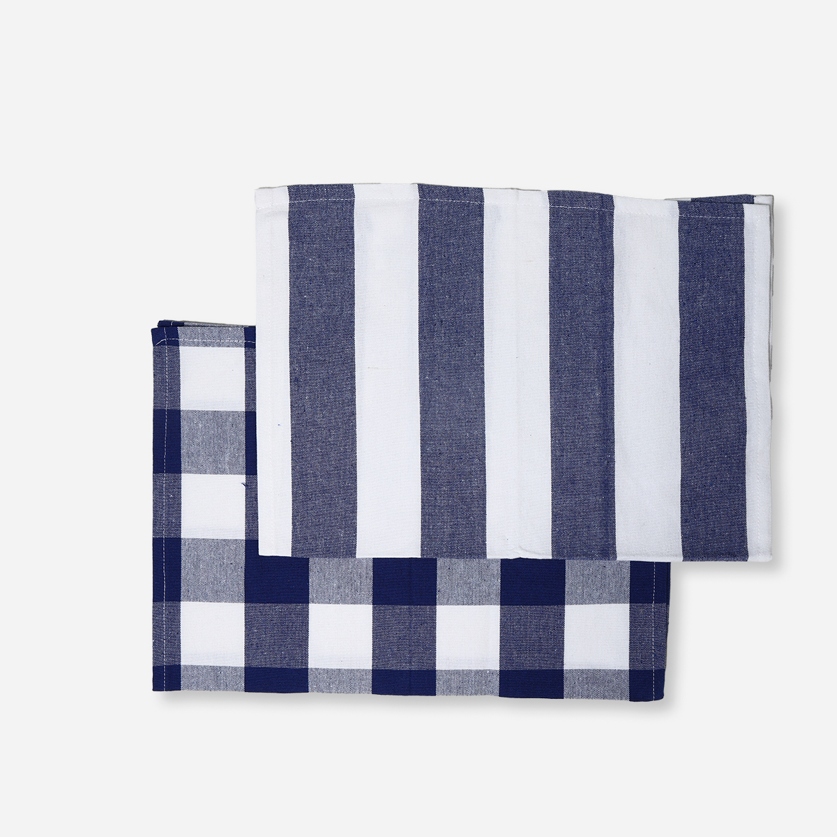 Hosh Set of 2 Kitchen Towels Checkered and Stripes - Blue