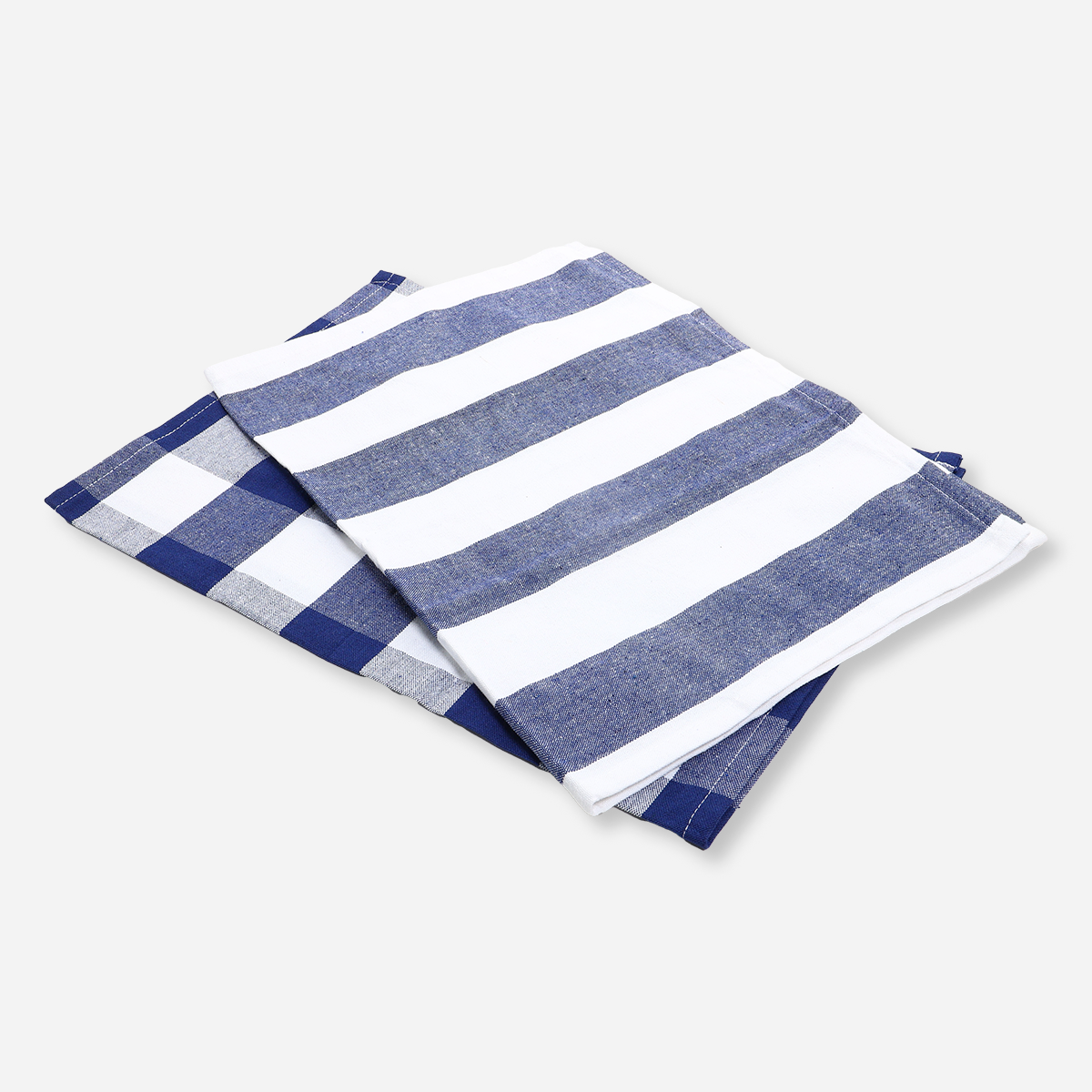 Hosh Set of 2 Kitchen Towels Checkered and Stripes - Blue