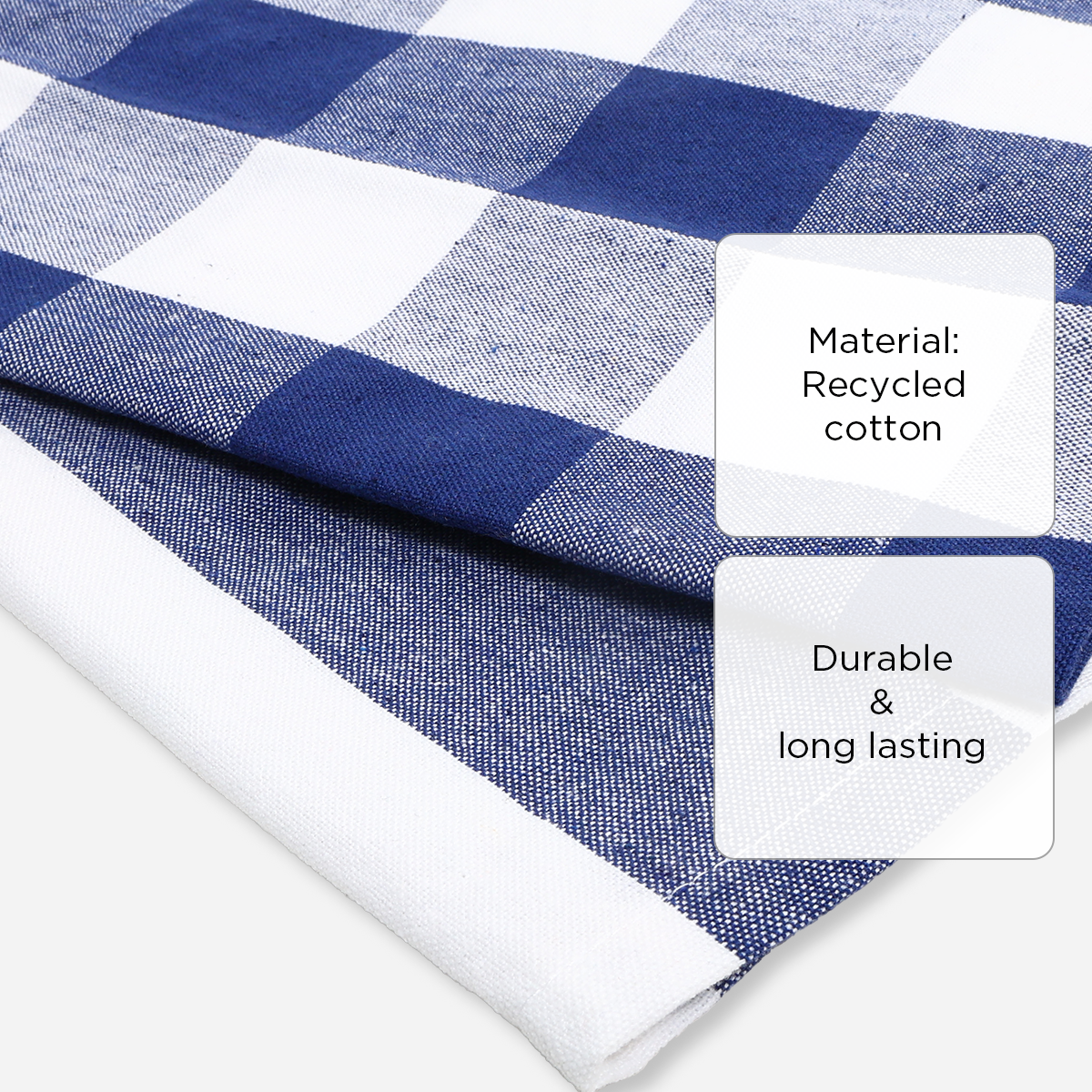 Hosh Set of 2 Kitchen Towels Checkered and Stripes - Blue