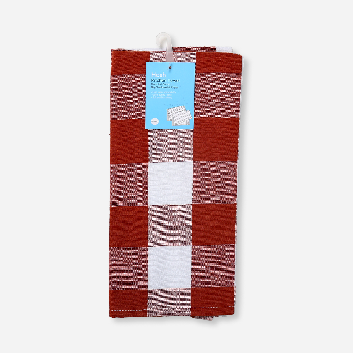 Hosh Set of 2 Kitchen Towels Big Checkered and Stripes - Red