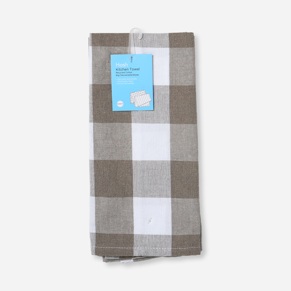 Hosh Set of 2 Kitchen Towels Checkered and Stripes - Beige