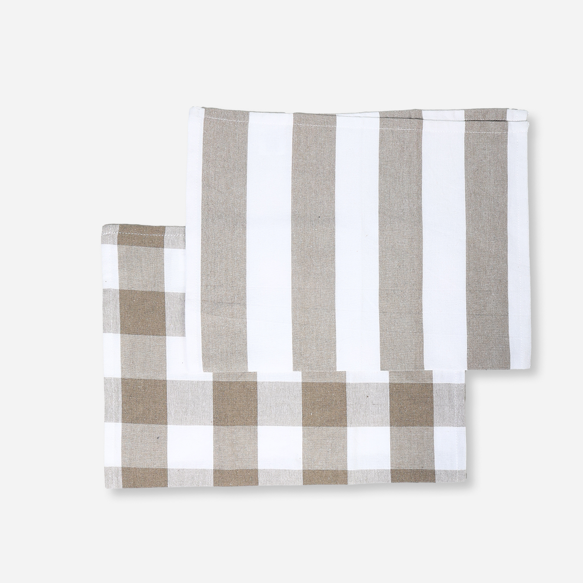Hosh Set of 2 Kitchen Towels Checkered and Stripes - Beige