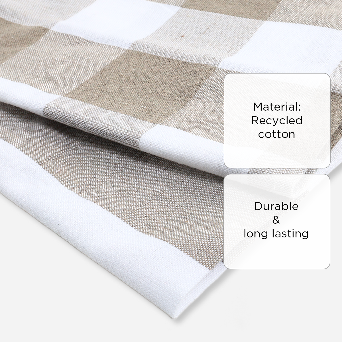 Hosh Set of 2 Kitchen Towels Checkered and Stripes - Beige