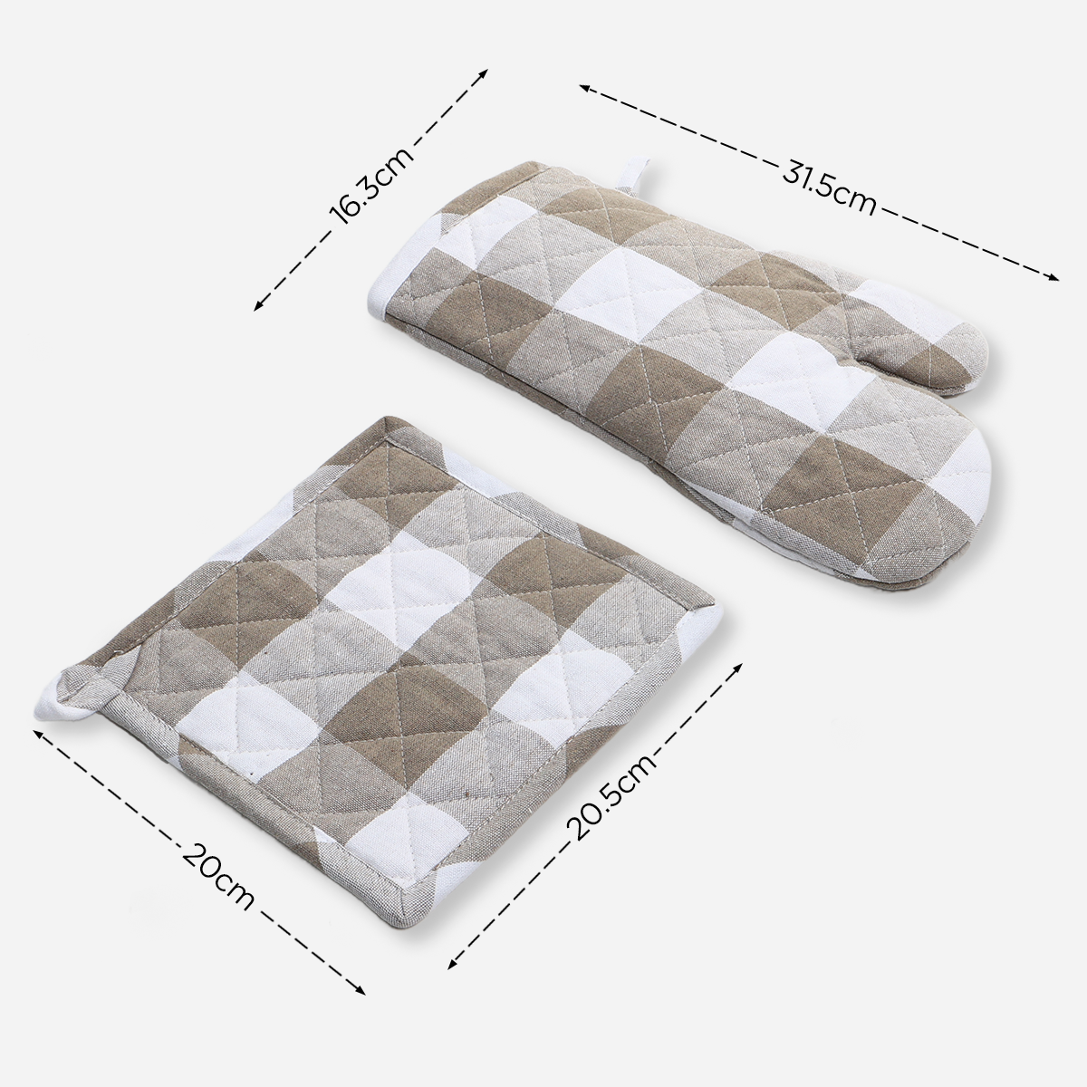 Hosh Glove and Mitten Set Checkered - Beige