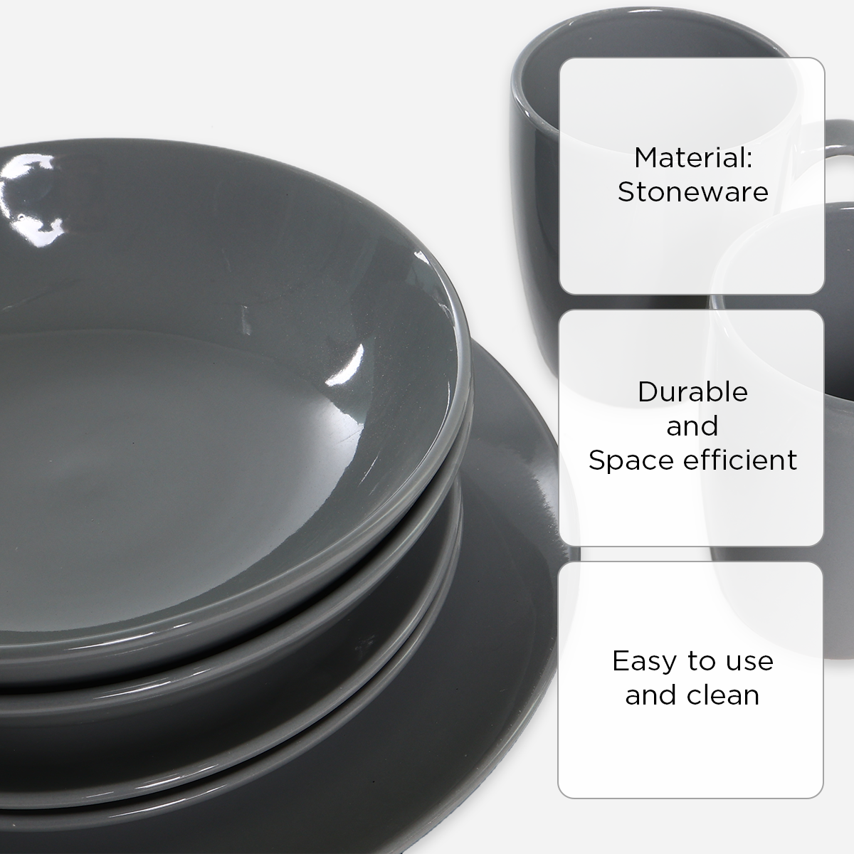 Masflex Set of 8 ZN-1033 Stoneware Dinnerware - Gray