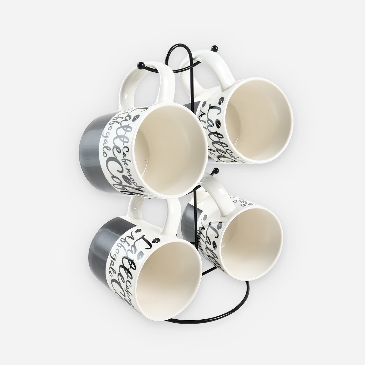 Masflex 4-Piece CS1 Printed Mugs with Rack - 12oz