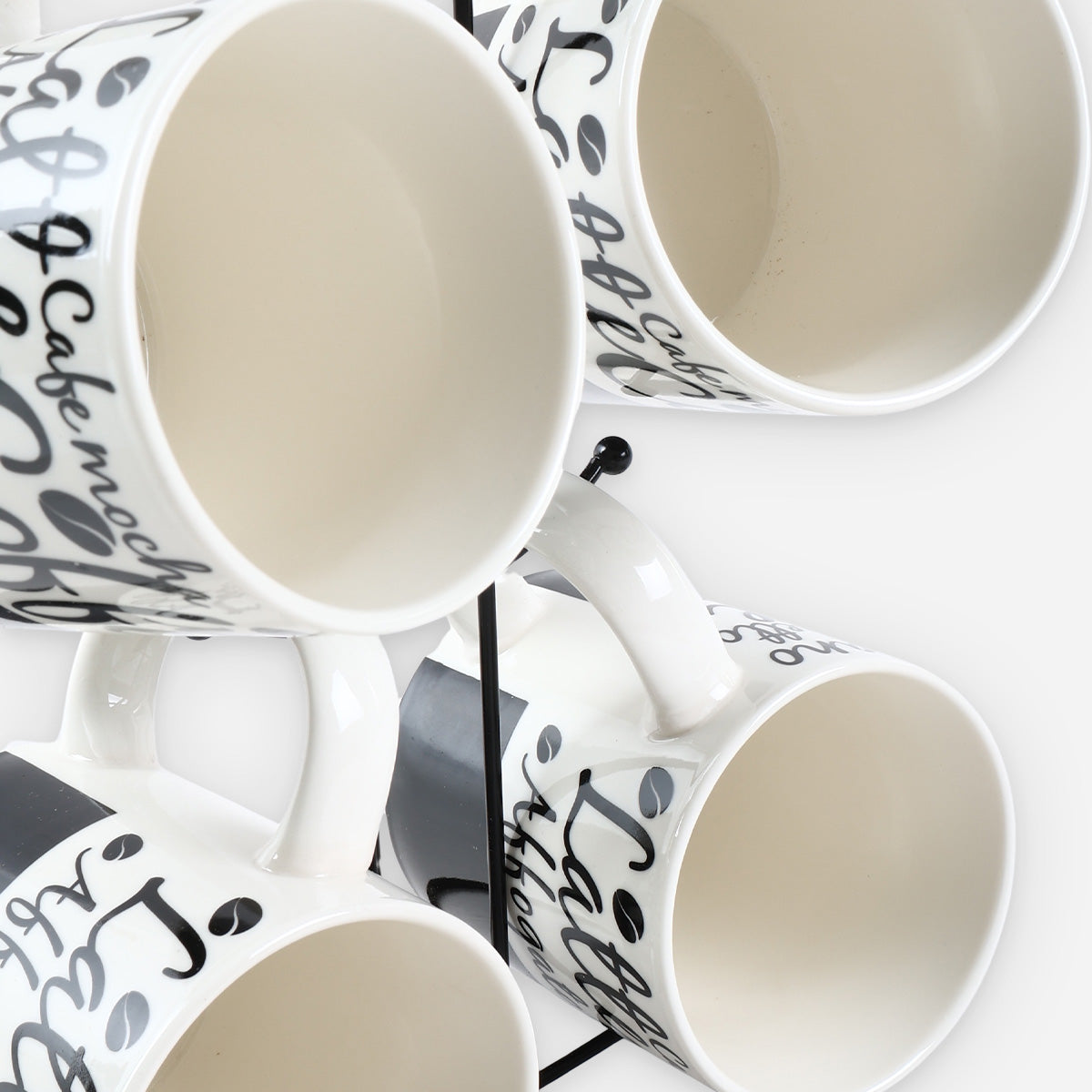 Masflex 4-Piece CS1 Printed Mugs with Rack - 12oz