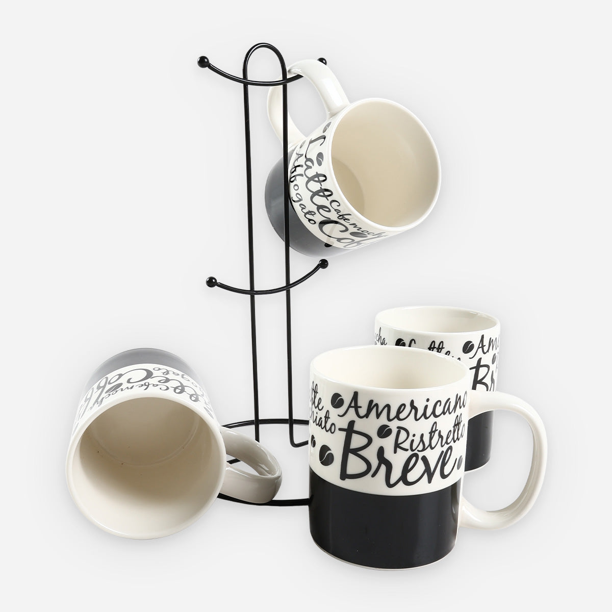 Masflex 4-Piece CS1 Printed Mugs with Rack - 12oz