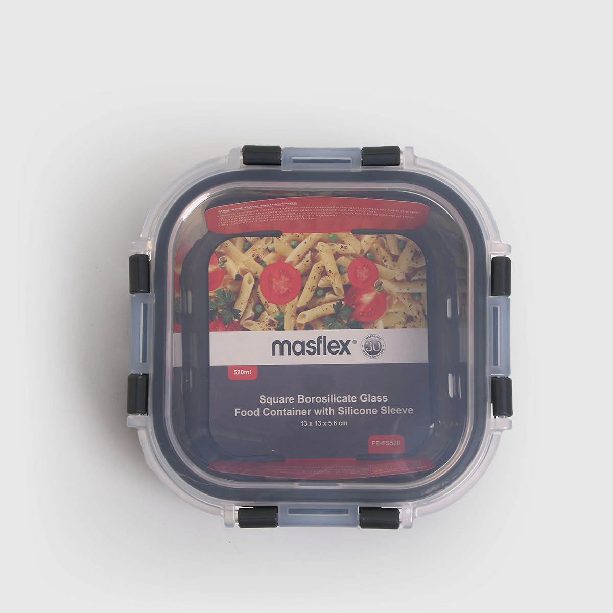 Masflex Square Glass Food Container With Silicone - 520ml