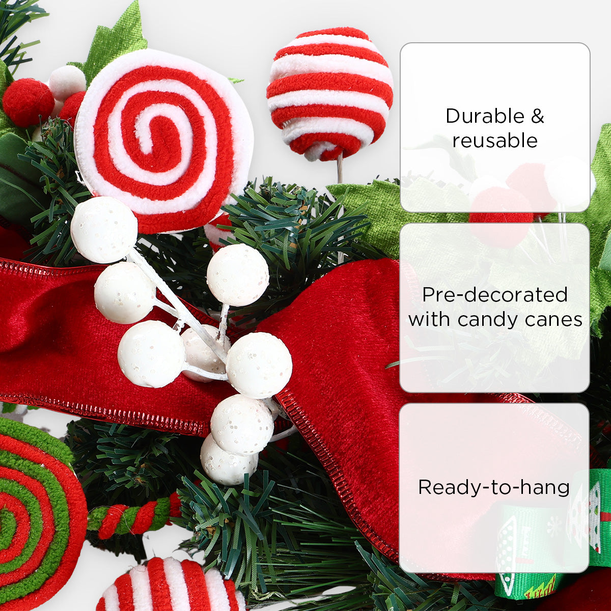 SM Home GAR2502 Christmas Candy Cane Garland - Red