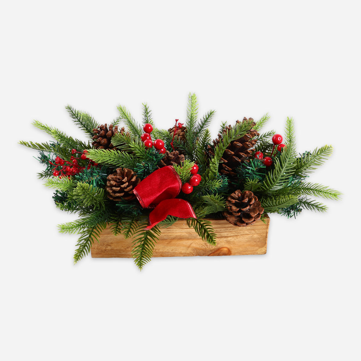 SM Home XDA2515 Christmas Arrangement with Berries and Pine Cone - Red