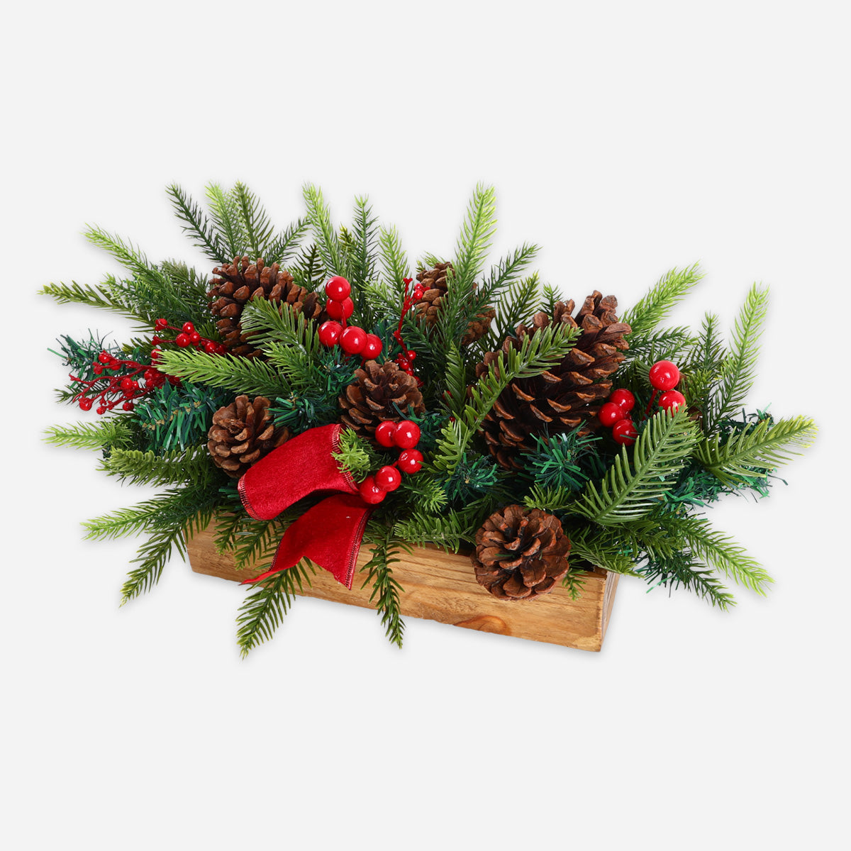 SM Home XDA2515 Christmas Arrangement with Berries and Pine Cone - Red