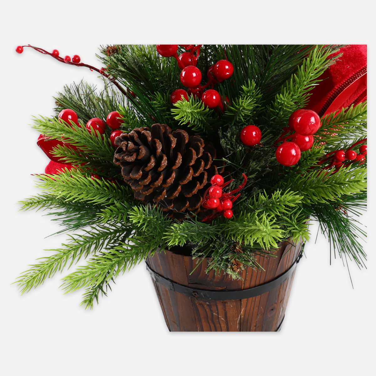 SM Home XDA2519 Christmas Arrangement with Berries, Ribbon and Pine Cone - Red