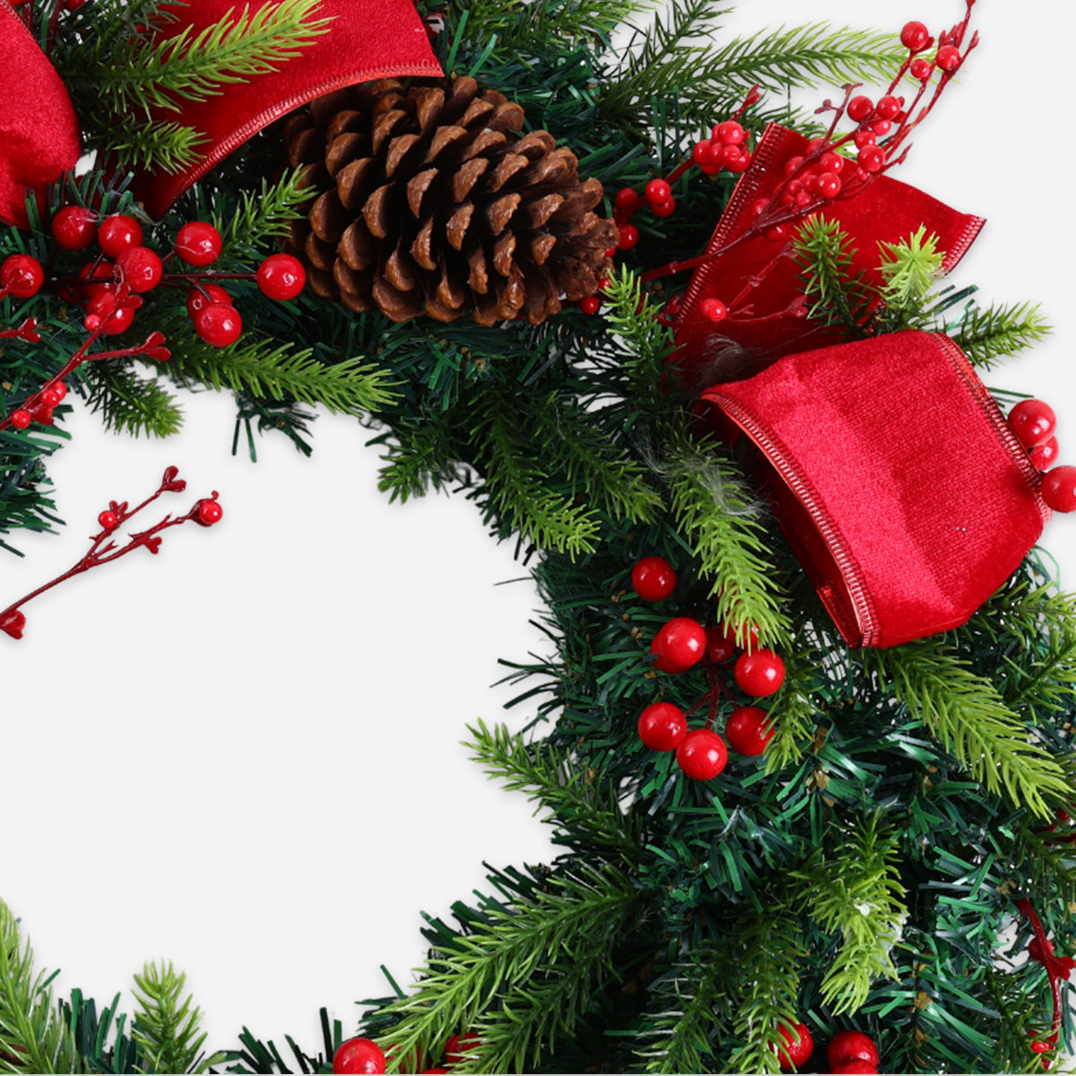 SM Home WR2503 Christmas Wreath with Berries, Ribbon and Cone - Red