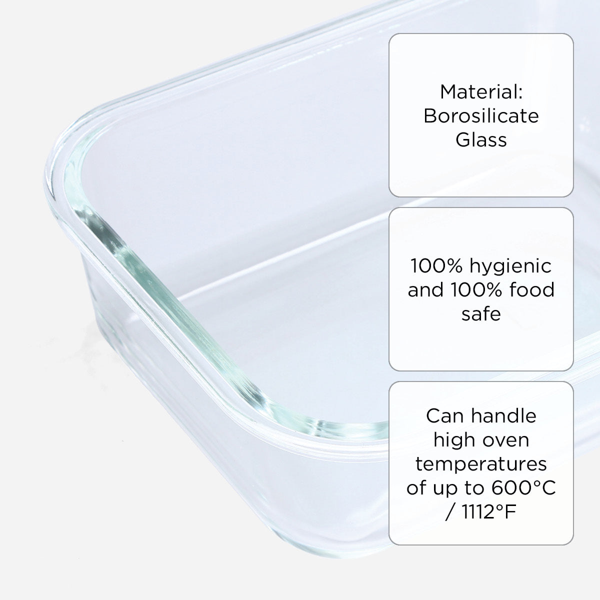 Hosh Rectangular Glass Food Container With PP Lid - 1040ml