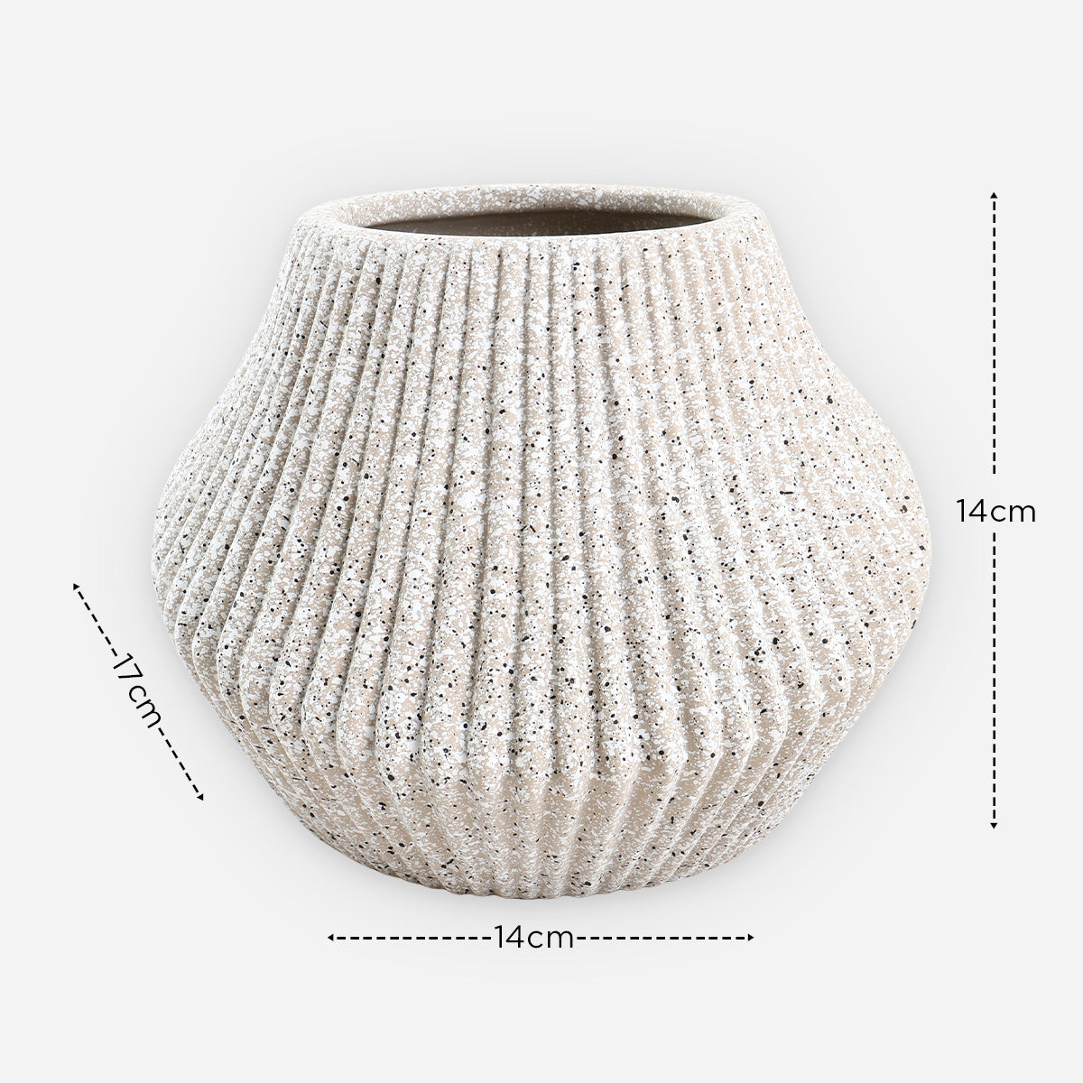 SM Home Stone Finish Ceramic Vase (Gray) - 14x17x14cm